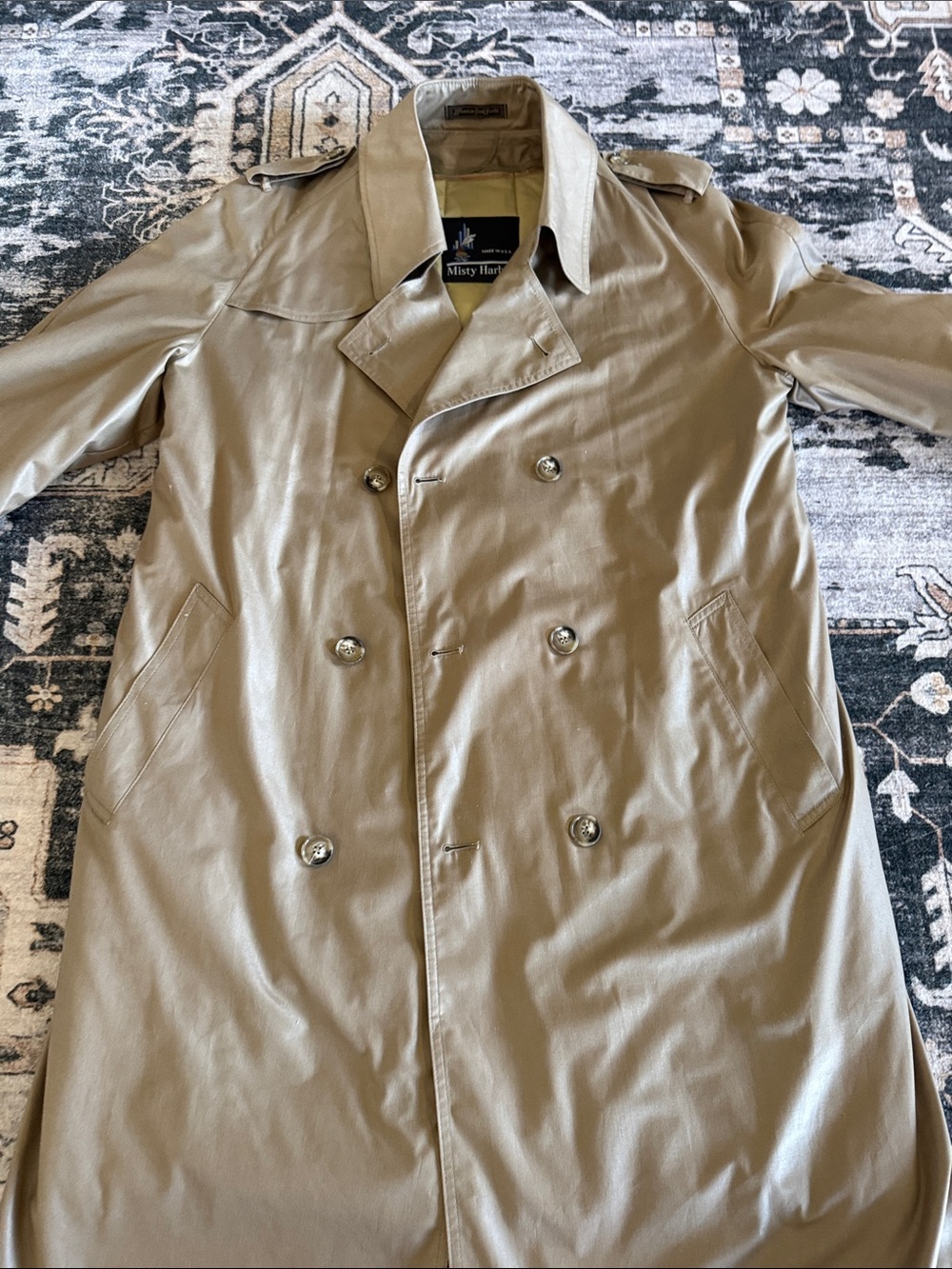 Vintage Misty Harbor Tan Long Double-Breasted Trench Coat 40R